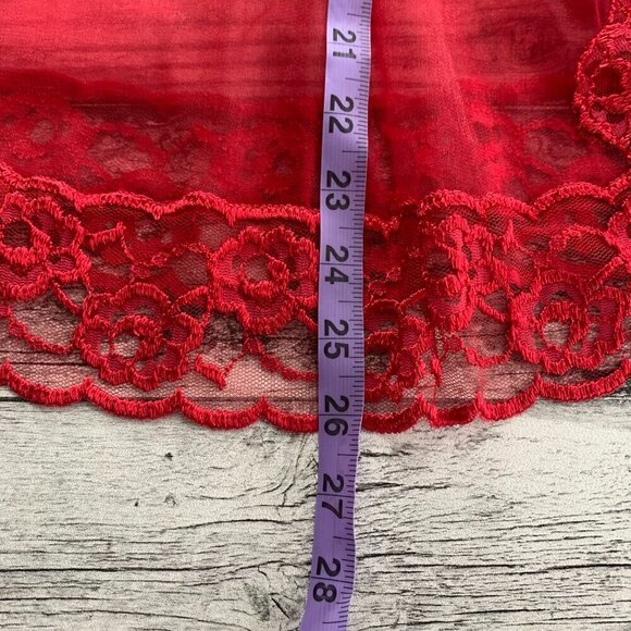 Fredricks of Hollywood Red Sheer Mesh Lace Babydoll Camisole Slip Lingerie - Picture 16 of 16